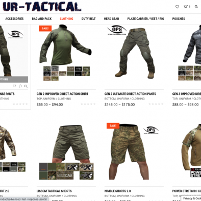 UR-TACTICAL Online Store Product List Screen