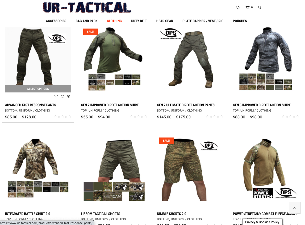 UR-TACTICAL Online Store Product List Screen