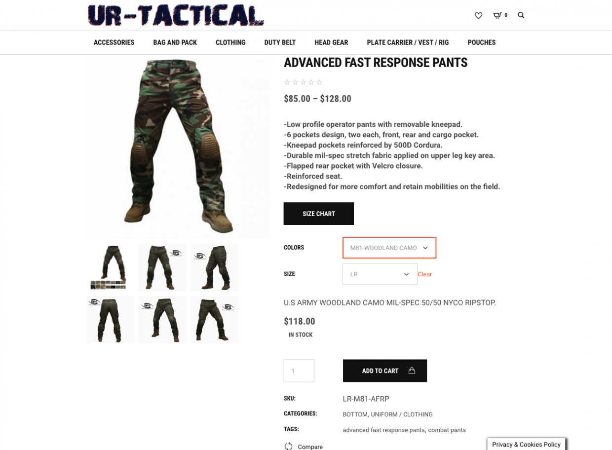 UR-TACTICAL Product Detail Screen