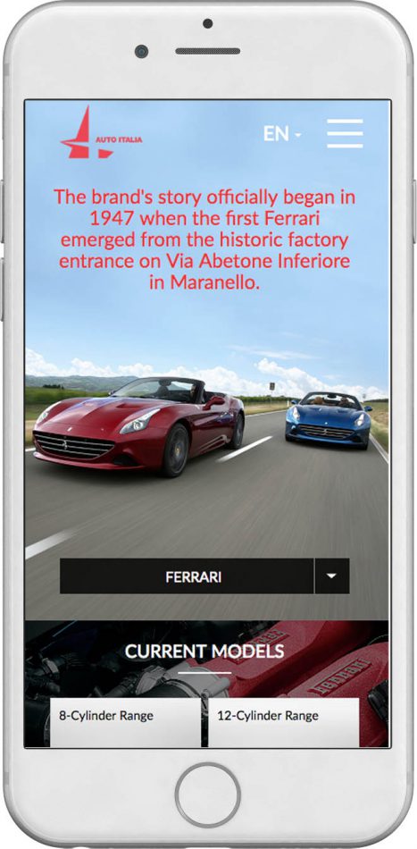 Car Corporate Website showing their current models in mobile browser